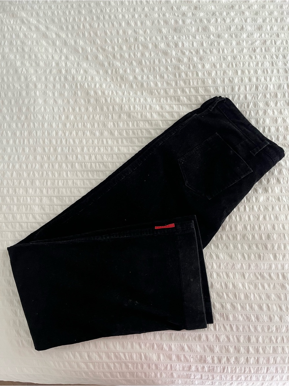 Prada Black Straight Women's Pants with Red Tab Detail